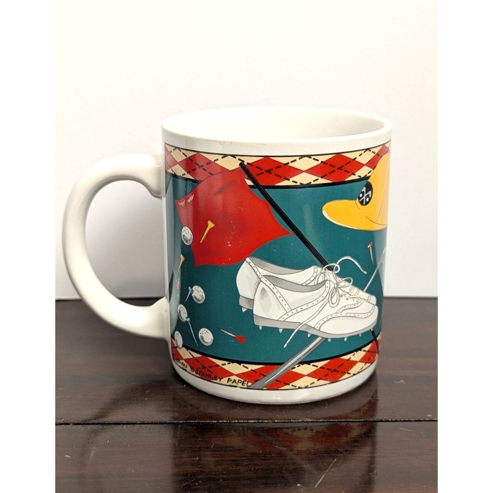 Vintage Otagiri Advantage Collection Golf Coffee Mug Plaid Teal Korea